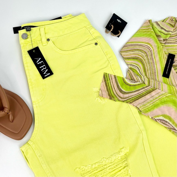 AFRM Sunny Lime Oden Distressed High Waist Wide Leg Jeans - NEW - Picture 7 of 7